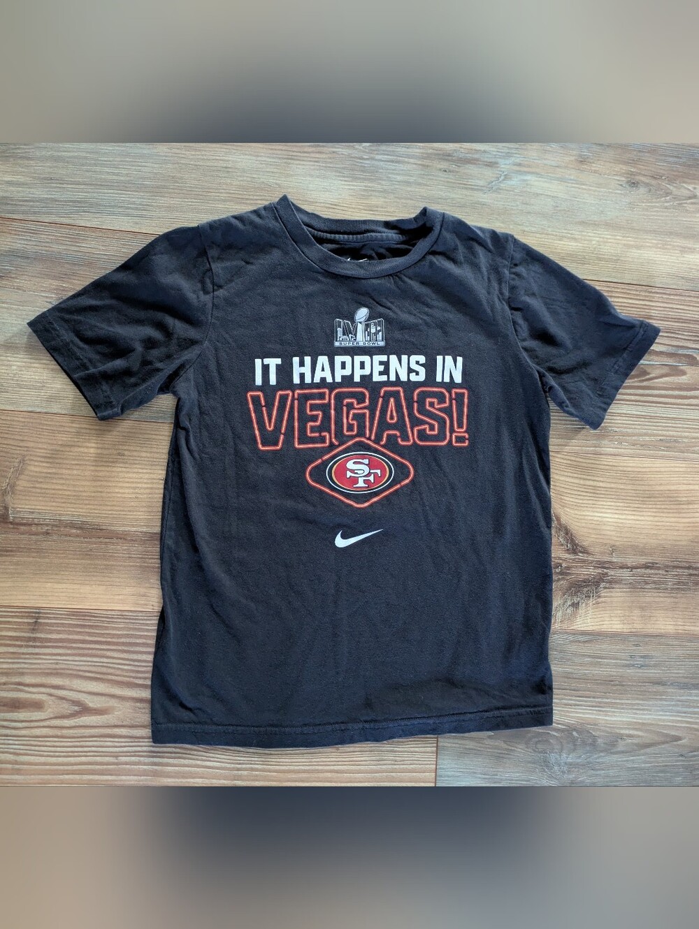 Nike San Francisco 49ers It Happens In Vegas Black NFL Super Bowl T-Shirt Medium